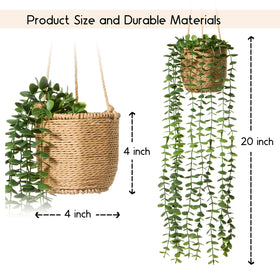 Mokof faux plants in baskets on shelf elevate living room ambiance.