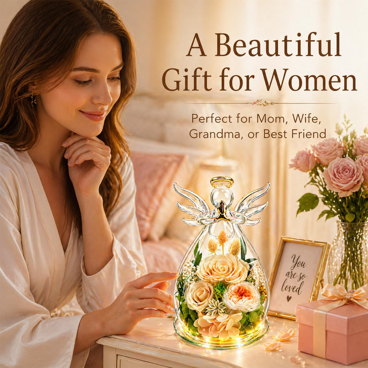 MOKOQI angel figurine with warm LED light creates serene bedside ambiance