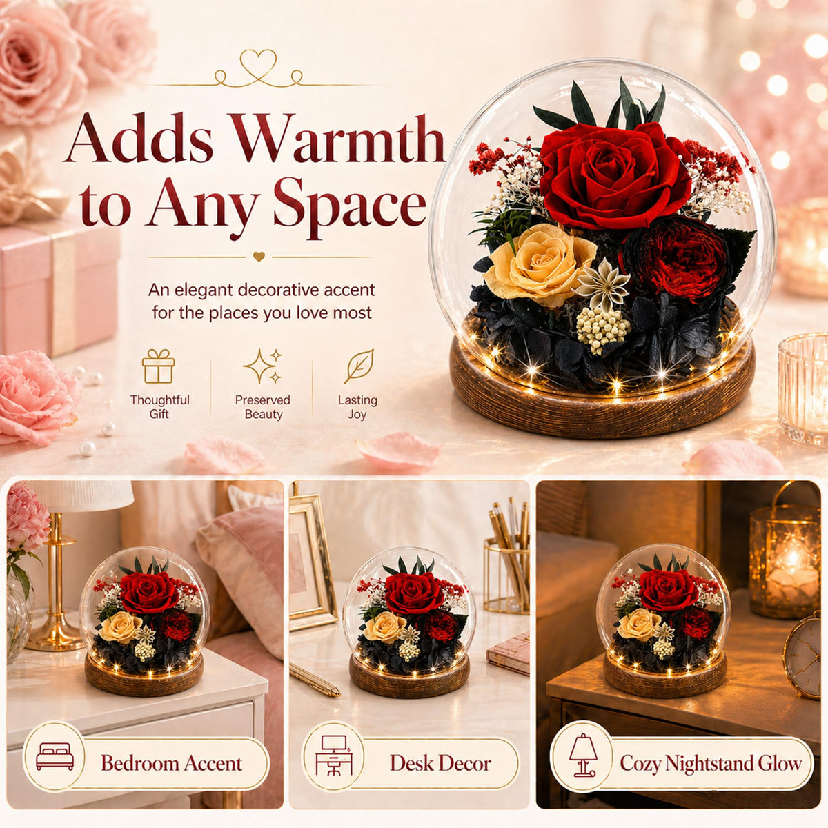 MOKOQI Christmas gift rose adds festive decor and sentiment.