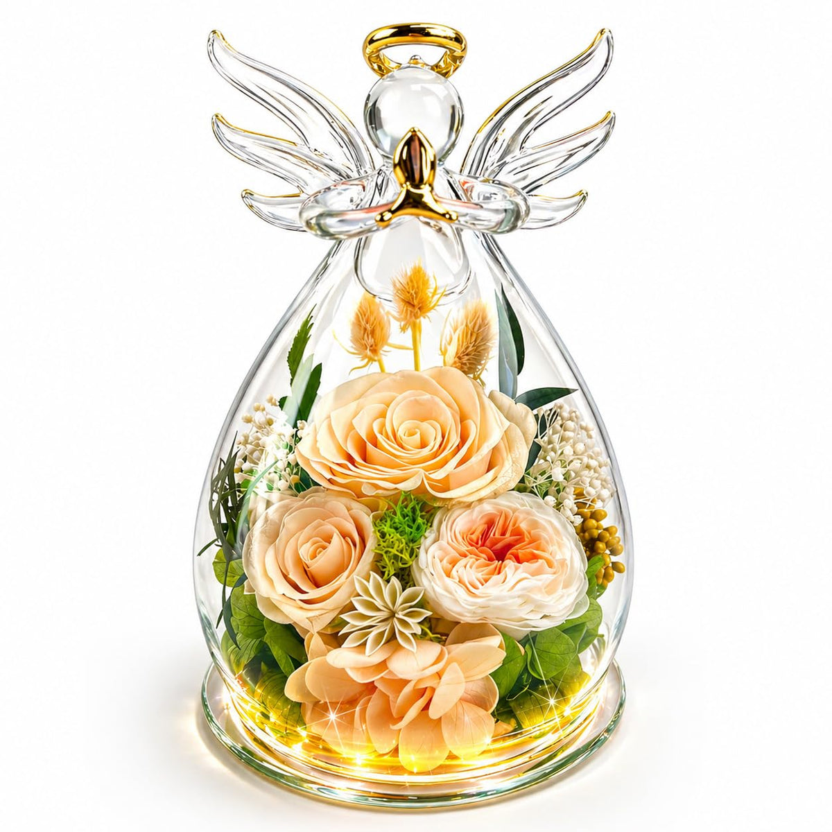 MOKOQI Forever Rose inside a glass angel figurine glows softly for graduation gift