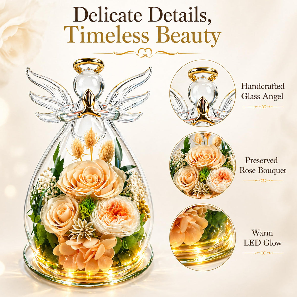 Handmade angel keepsake with golden wings shows artisanal care