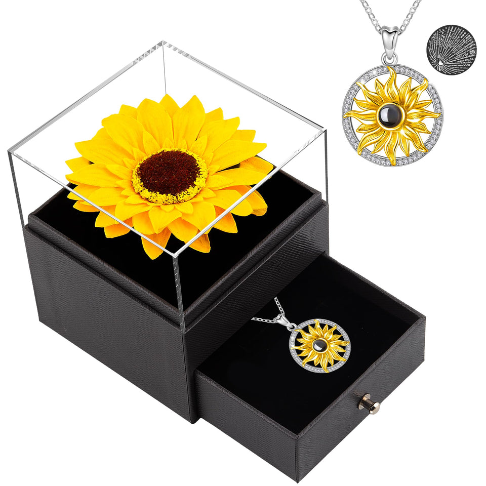 MOKOQI sunflower gifts necklace with hidden texts in the locket