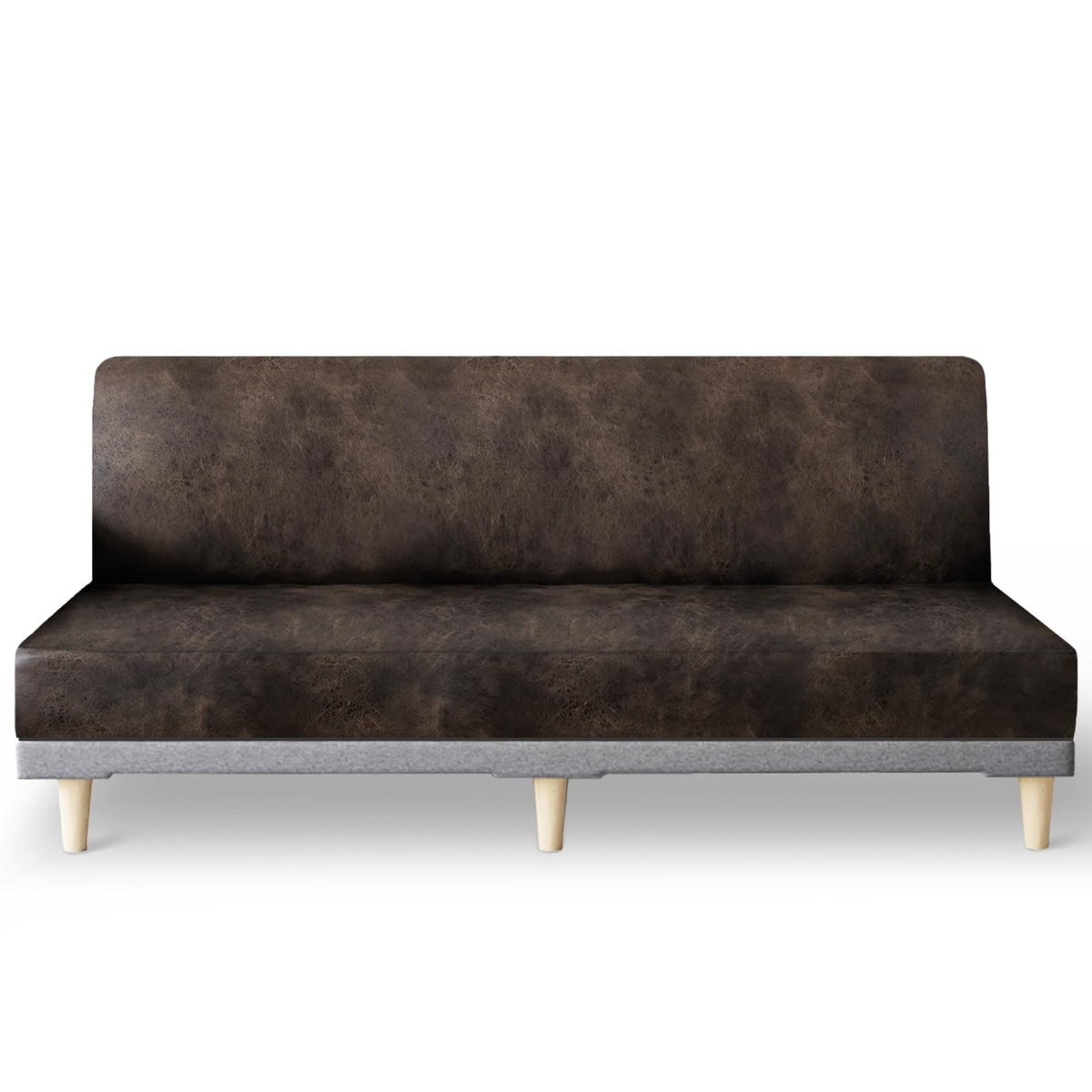 Molasofa leather-like futon slipcover in dark brown protects your sofa bed and hides wear.