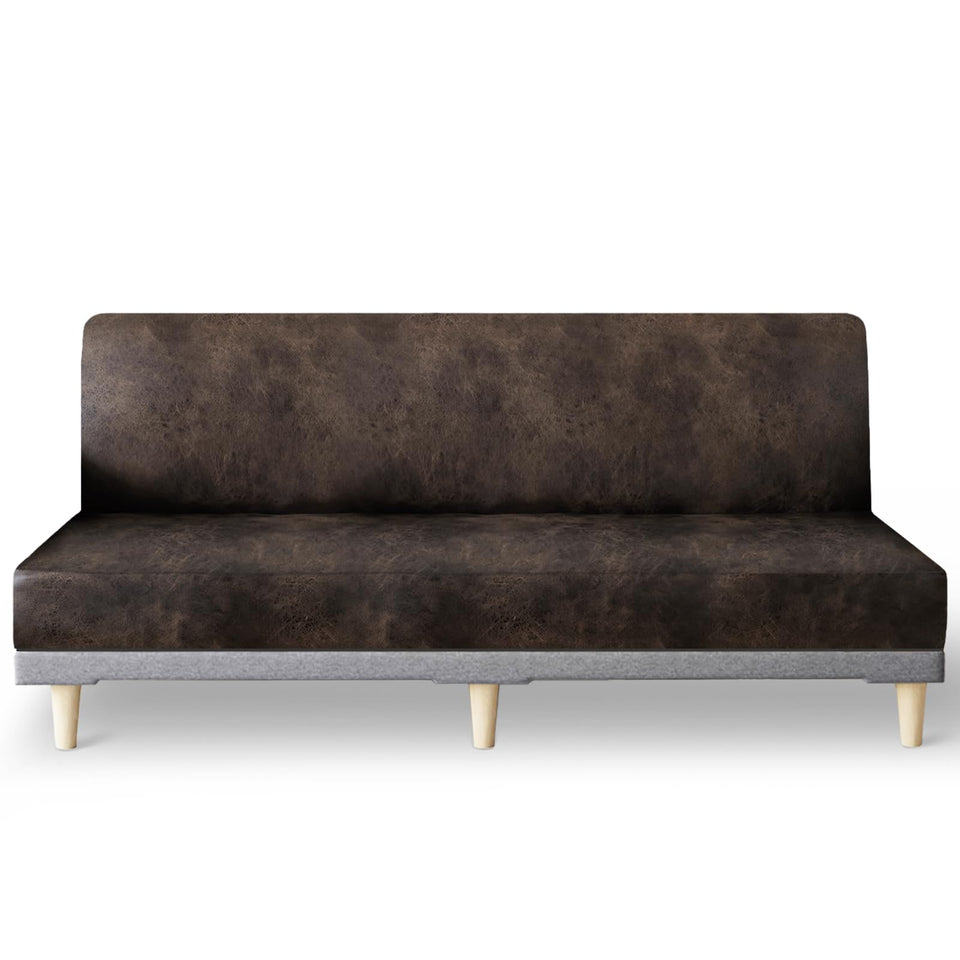 Molasofa leather-like futon slipcover in dark brown protects your sofa bed and hides wear.
