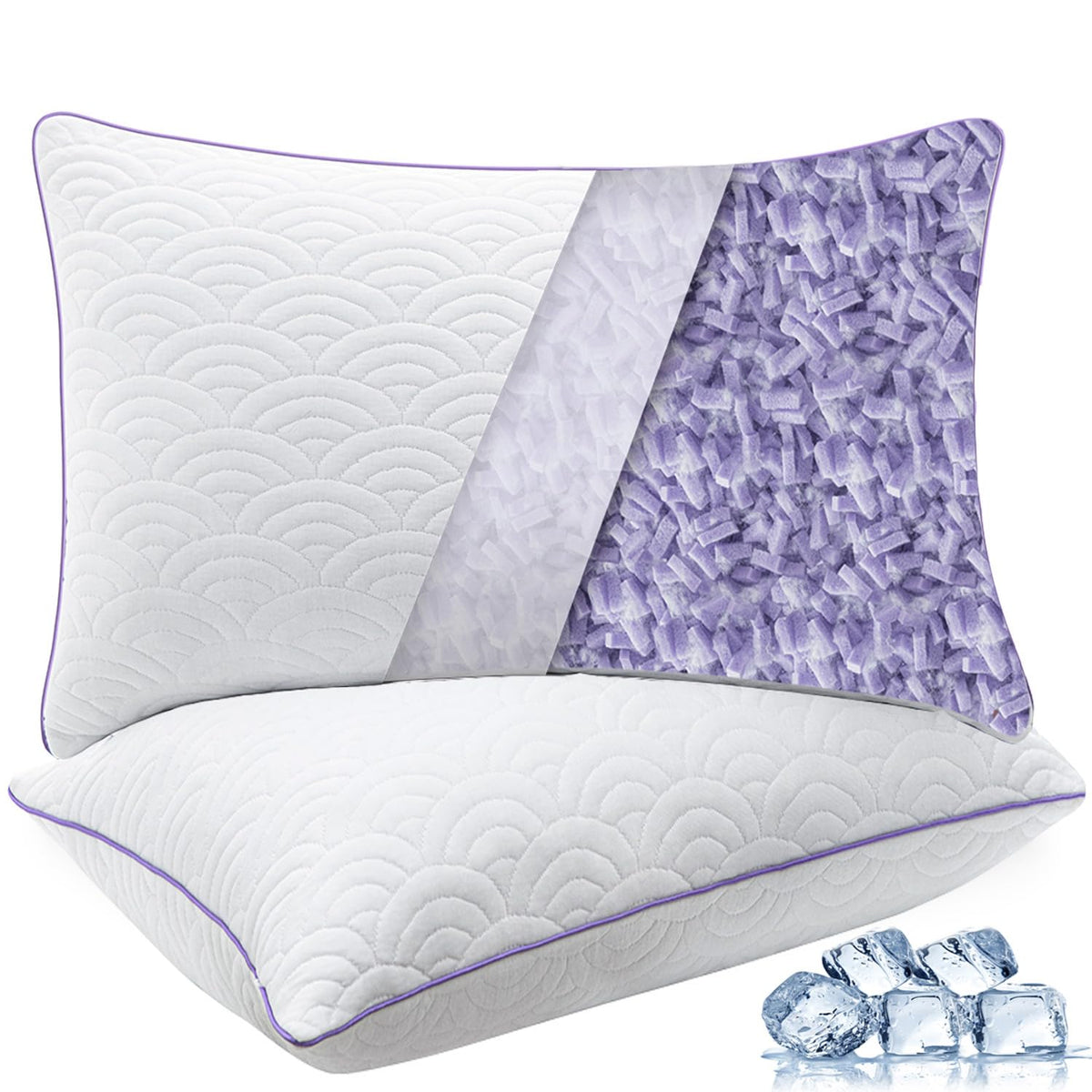 MOLCLCUY memory foam pillow king size front view with cooling gel fill