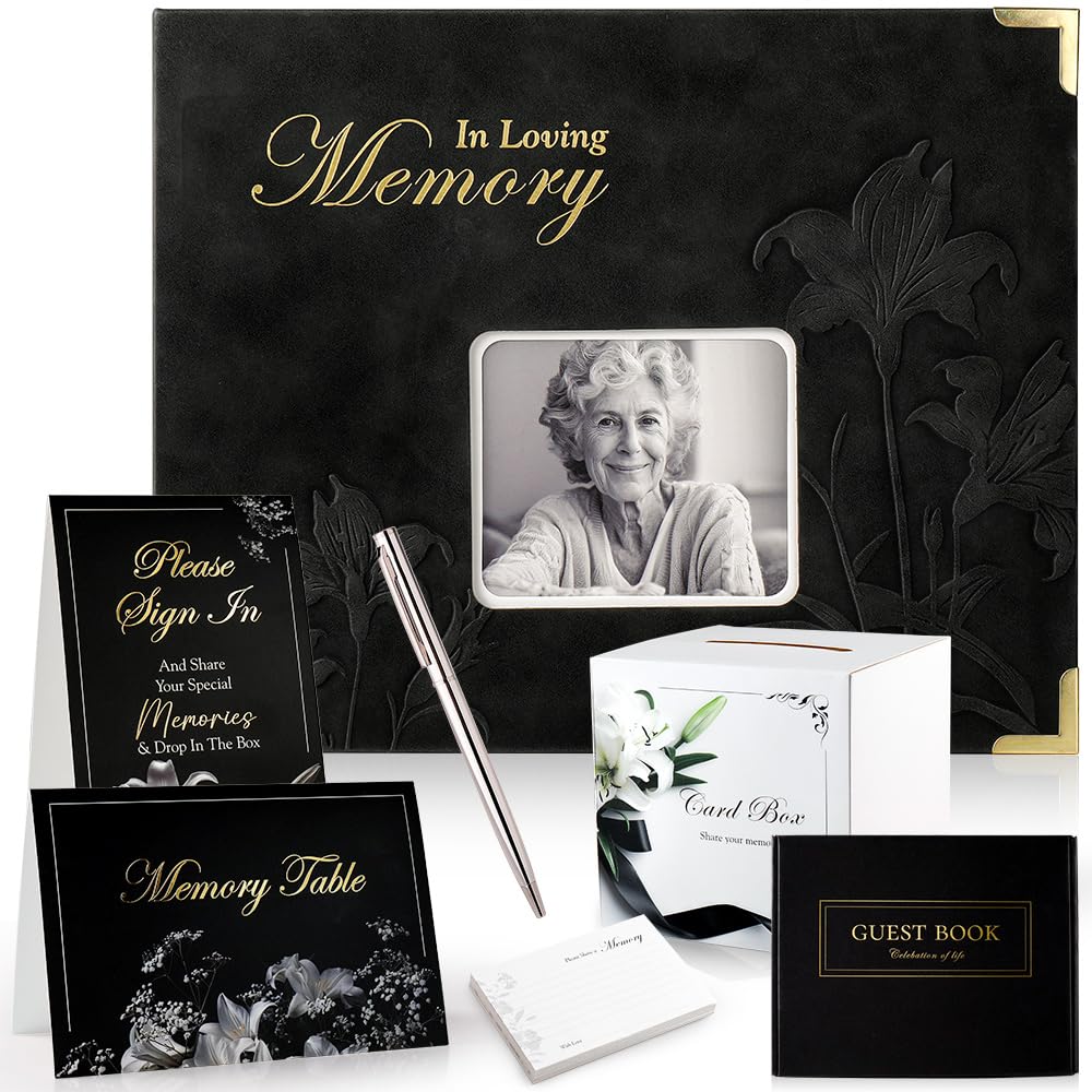 Molekaus embossed guest book cover with elegant memorial design