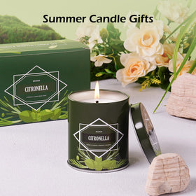 Lit Molensun citronella candle on patio during outdoor dining