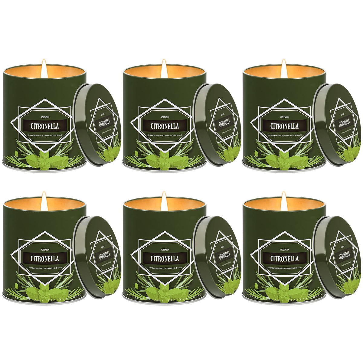 Molensun citronella candles 6-pack in rustic tins for outdoor ambiance
