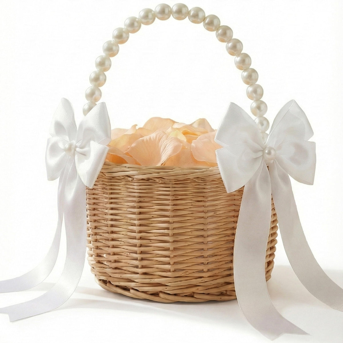 MOLTREX flower girl basket with pearl handle adds elegant aisle moments