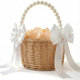 MOLTREX flower girl basket with pearl handle adds elegant aisle moments