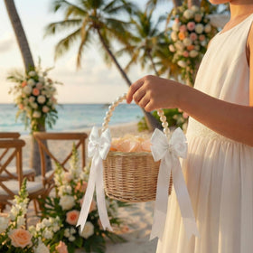 MOLTREX wedding decor basket with champagne petals softens aisles