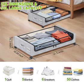 Molutsody under-bed storage with clear lids keeps items dust-free.