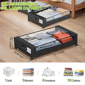 Molutsody under-bed storage with clear lid, see contents at a glance.