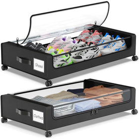 Molutsody under-bed storage with wheels, easy glide for seasonal items.