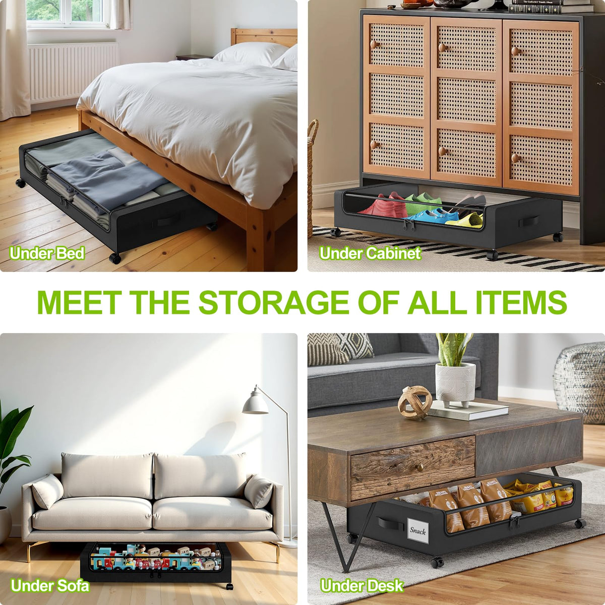 Molutsody versatile under-bed storage for clothes, shoes, and bedding.