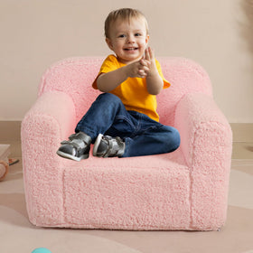 MOMCAYWEX kids sofa chair detail shot, soft Sherpa fabric and foam.