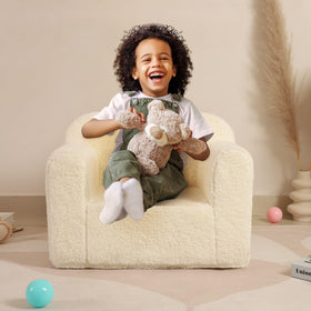 MOMCAYWEX Kids Snuggly-Soft Sherpa Chair foam detail highlights supportive core