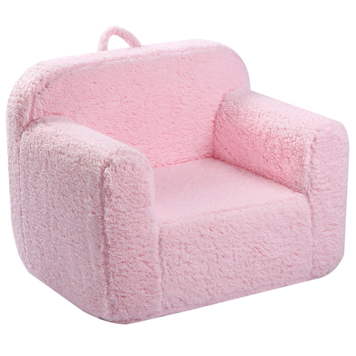 MOMCAYWEX Kids Snuggly-Soft Sherpa Chair front view in pink, cozy for kids.