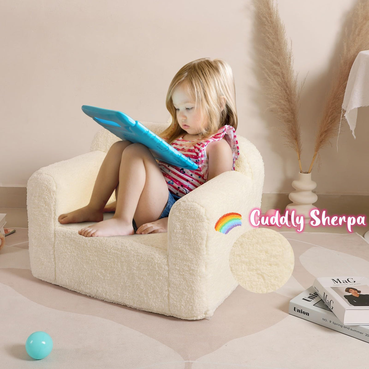 MOMCAYWEX Kids Snuggly-Soft Sherpa Chair Sherpa texture closeup for softness