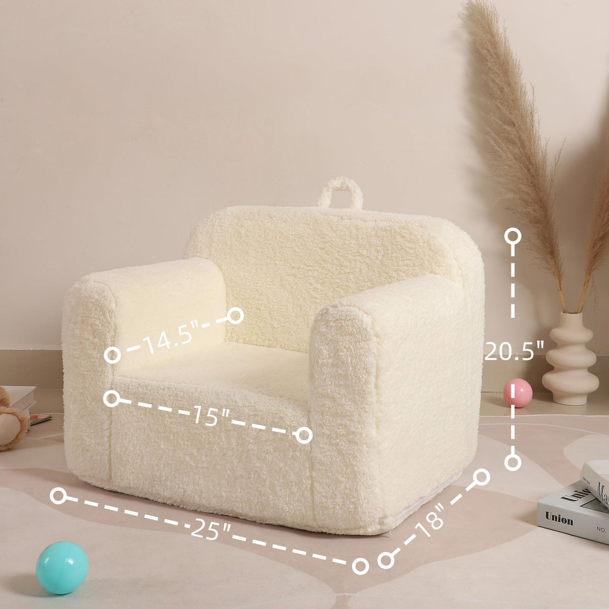 MOMCAYWEX Kids Snuggly-Soft Sherpa Chair side view for easy portability