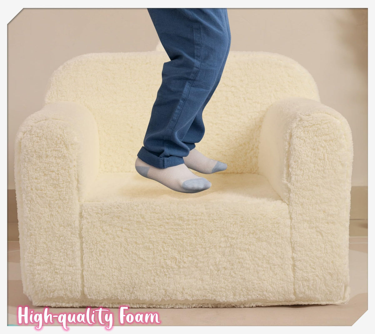 MOMCAYWEX Kids Snuggly-Soft Sherpa Chair vacuum-sealed packaging expands after opening