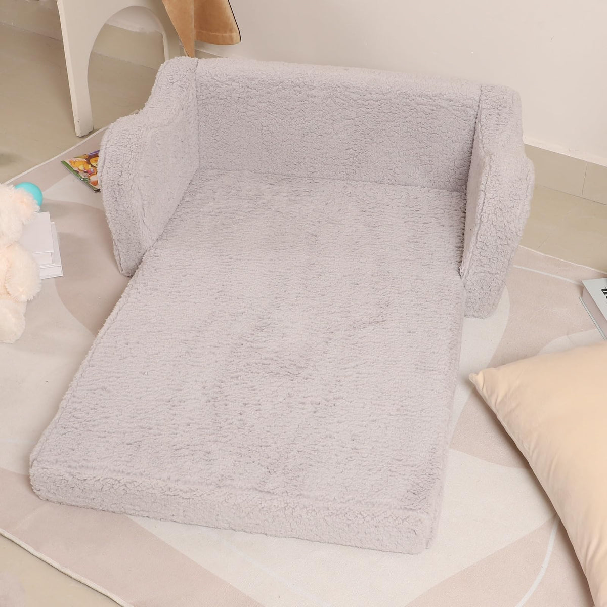 MOMCAYWEX Kids Sofa 2-in-1 function supports lounging and active play.