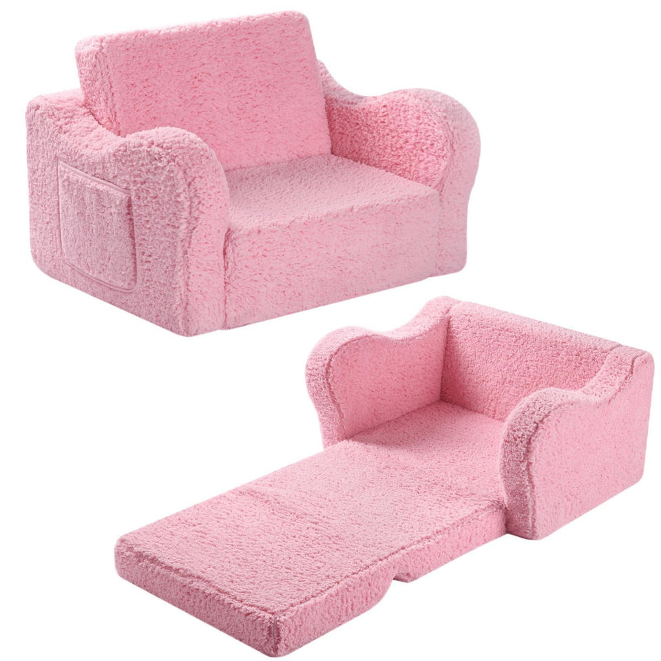 MOMCAYWEX Kids Sofa pink closed, cozy seating for naps and stories.