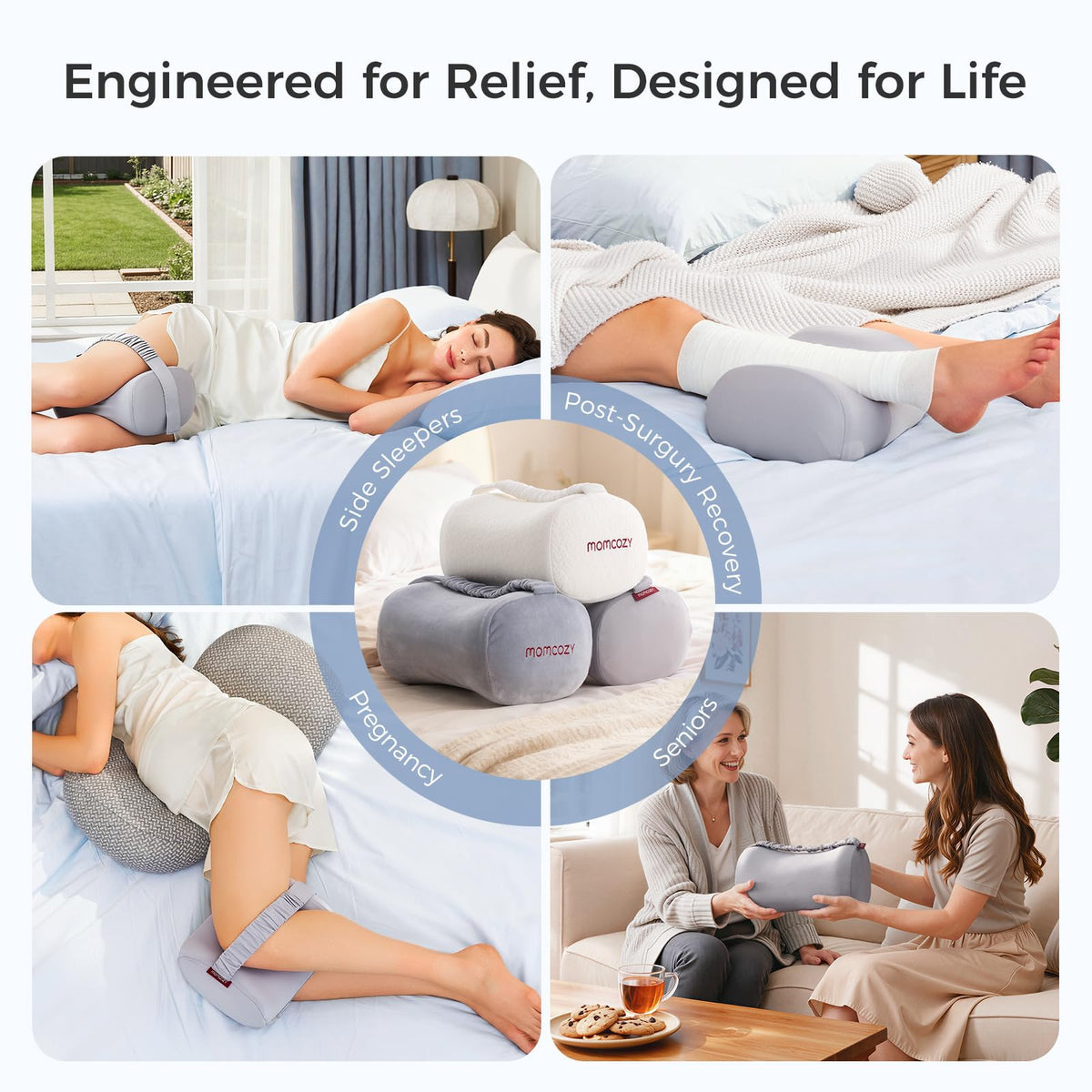 Momcozy knee pillow calf-elevation supports relaxing sofa lounging
