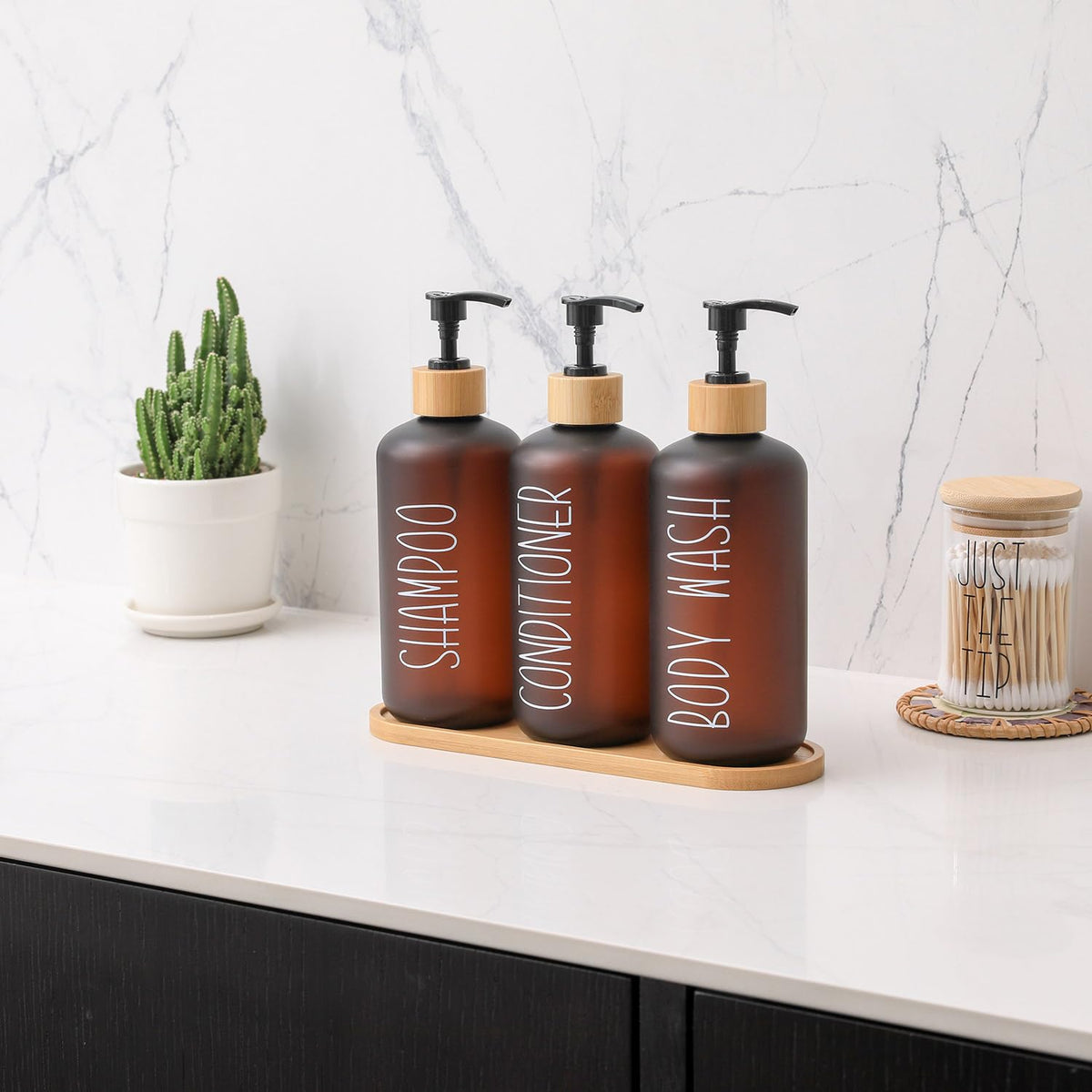 MOMEEMO Amber bamboo tray neatly organizes toiletries and jewelry.