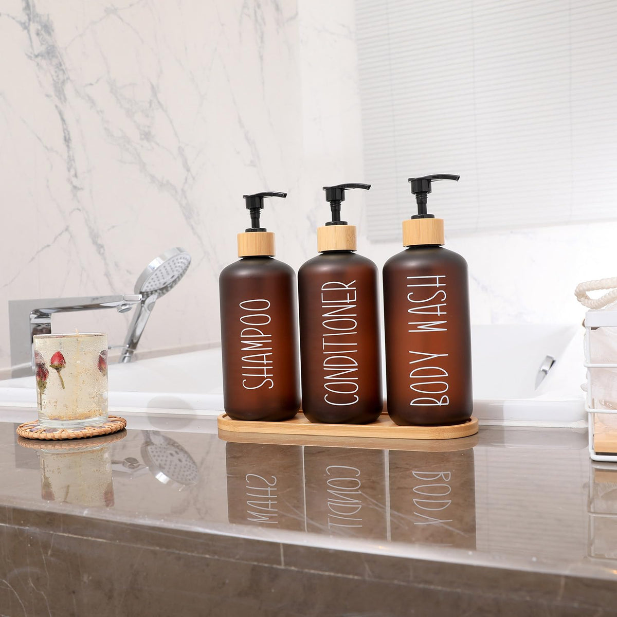 MOMEEMO Amber dispenser makes a stylish, gift-ready bathroom upgrade.