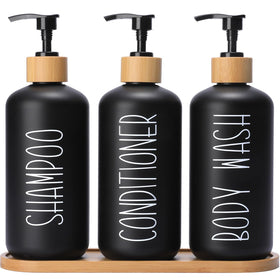 MOMEEMO black shower dispenser set bottle with pump for durable, refillable bathroom use