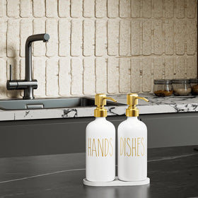 MOMEEMO dish soap dispenser with label adds function to sink area.