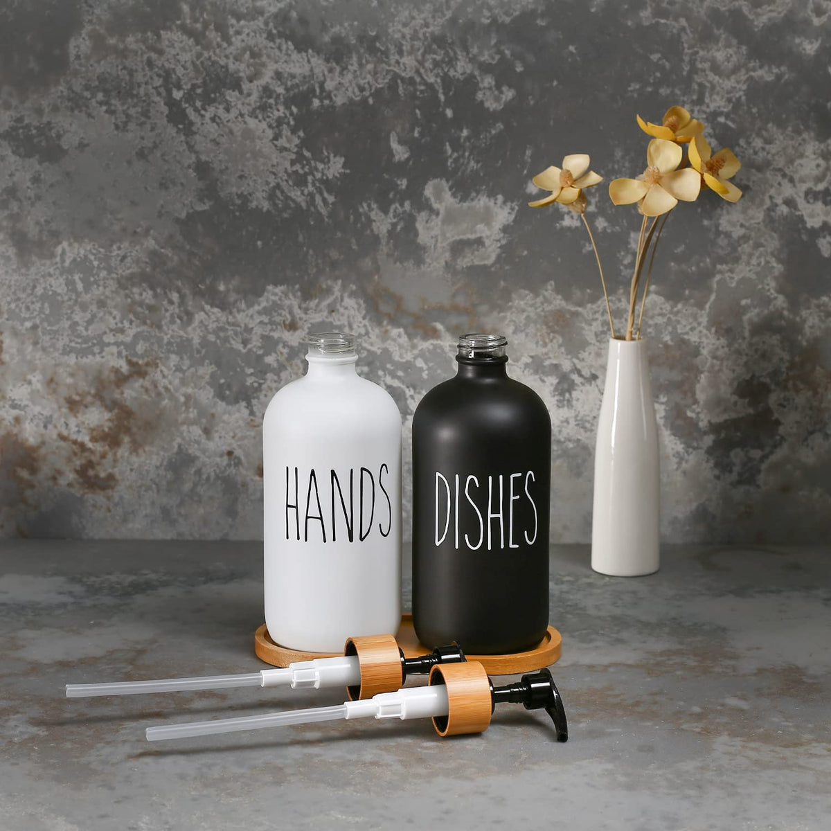 MOMEEMO bamboo dish soap tray offers organized, stylish counter storage.