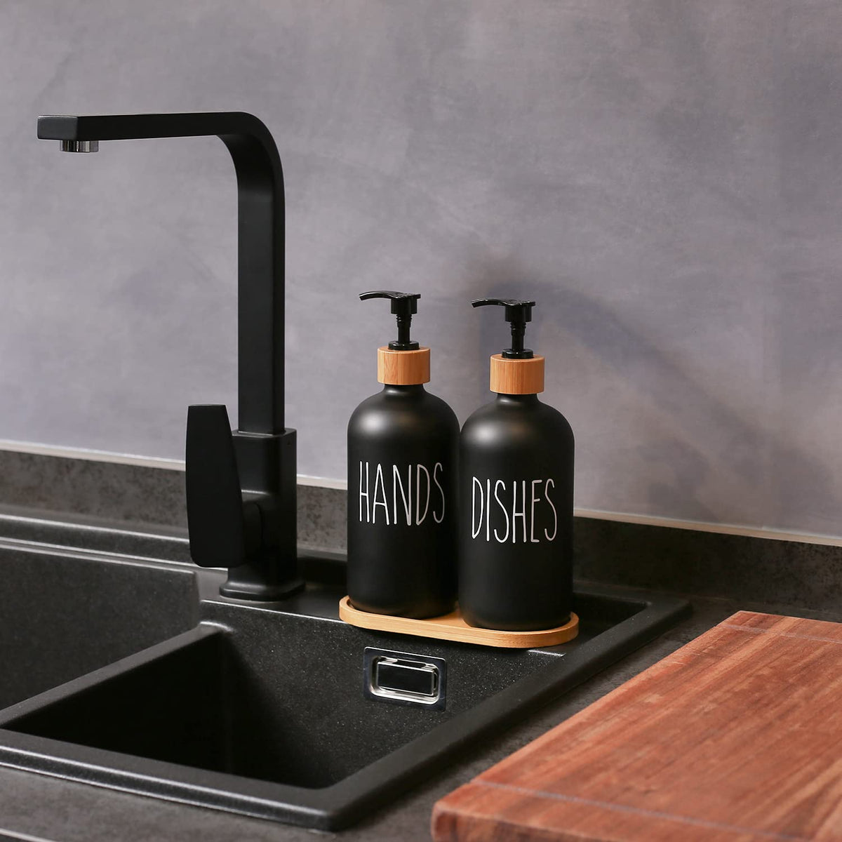 MOMEEMO glass soap dispenser with bamboo pump adds rustic elegance to countertops.