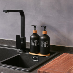MOMEEMO glass soap dispenser with bamboo pump adds rustic elegance to countertops.
