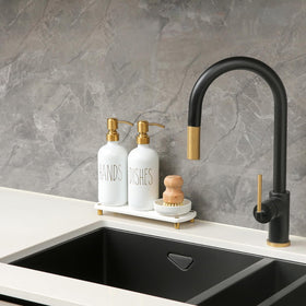 MOMEEMO Gold dish brush delivers thorough scrubbing with a comfortable grip.