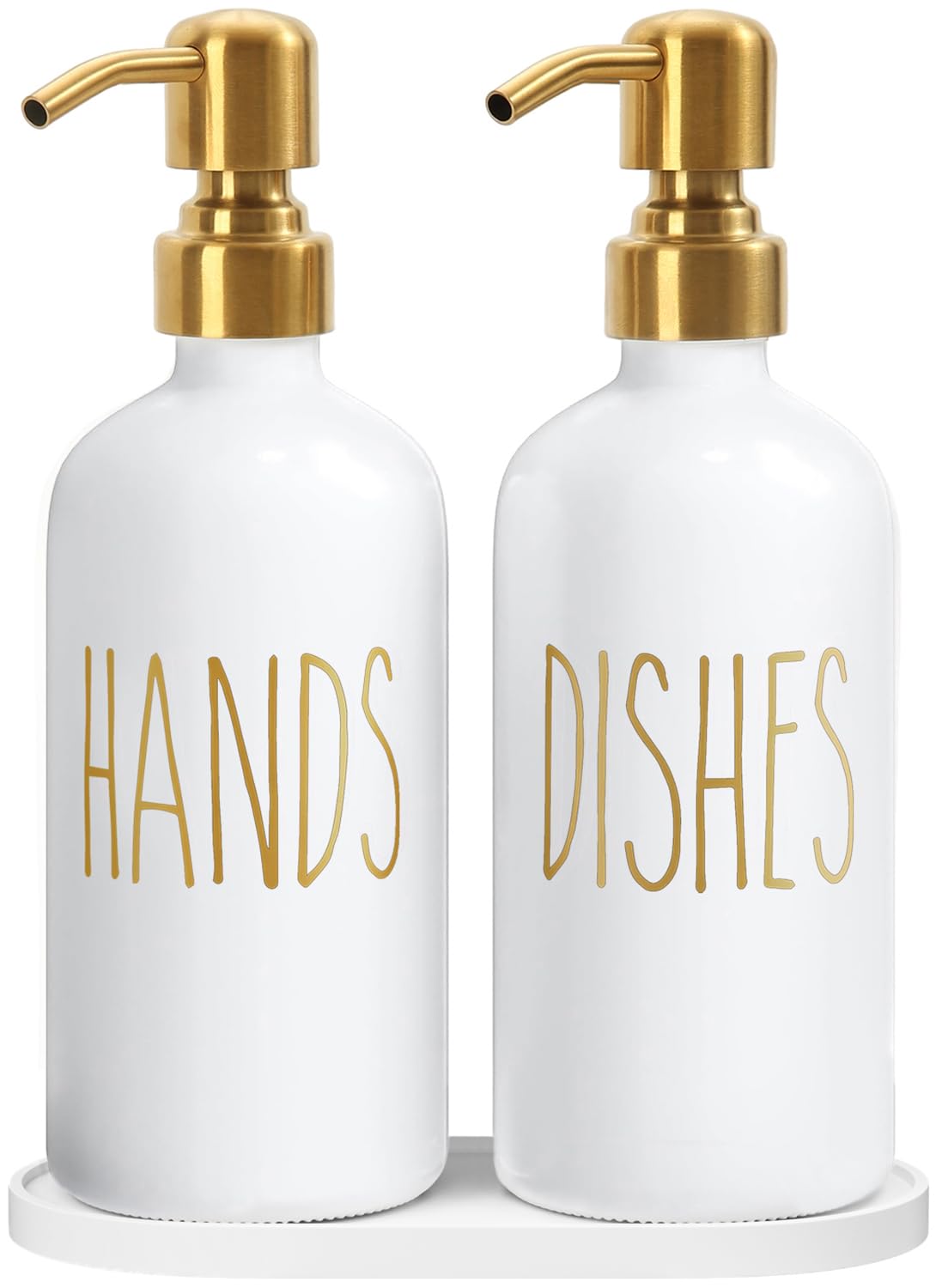 MOMEEMO kitchen soap dispenser set with white glass pump for a tidy counter.