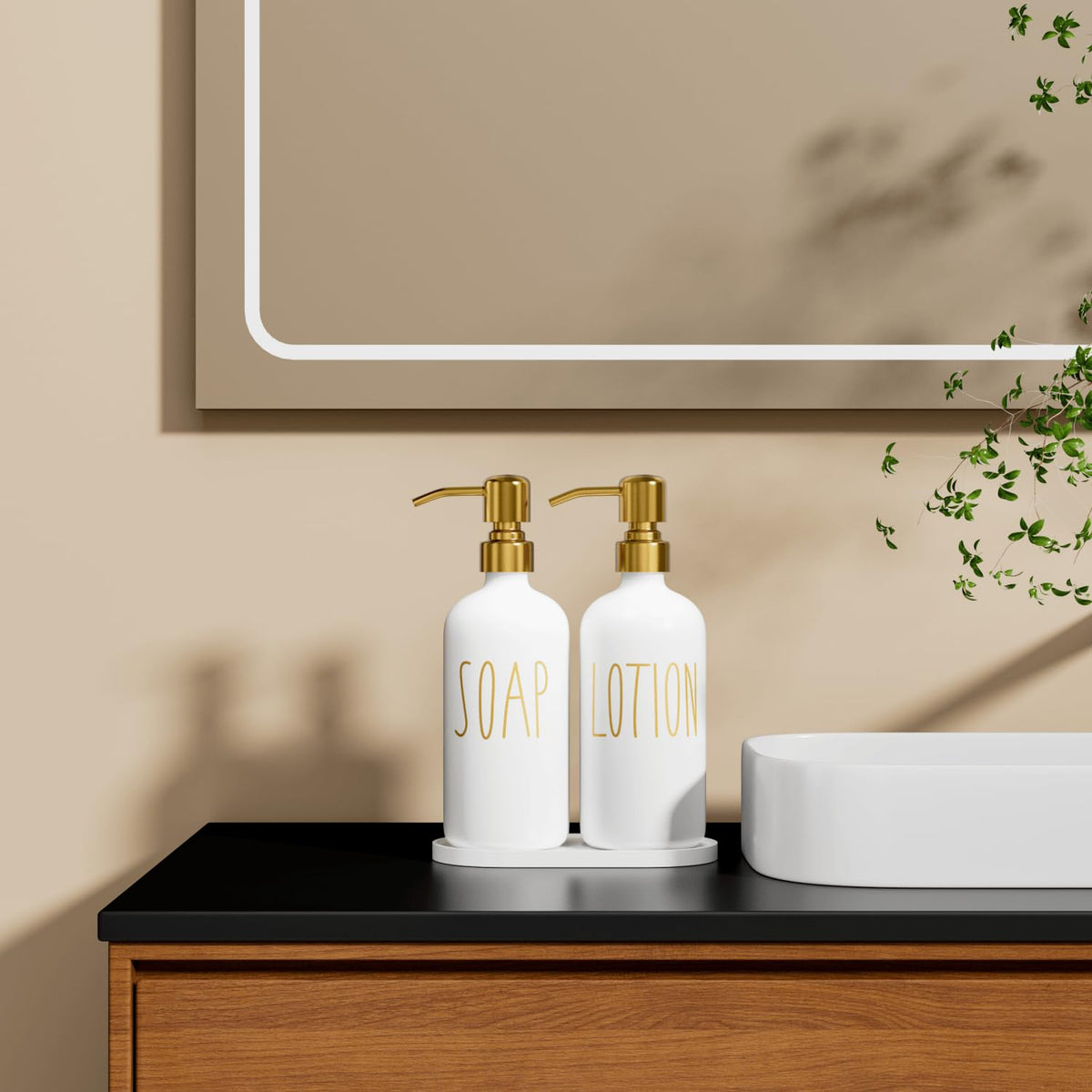 MOMEEMO white soap dispenser adds farmhouse minimalist decor to any bath.
