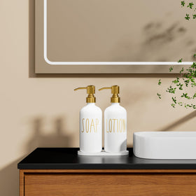 MOMEEMO white soap dispenser adds farmhouse minimalist decor to any bath.