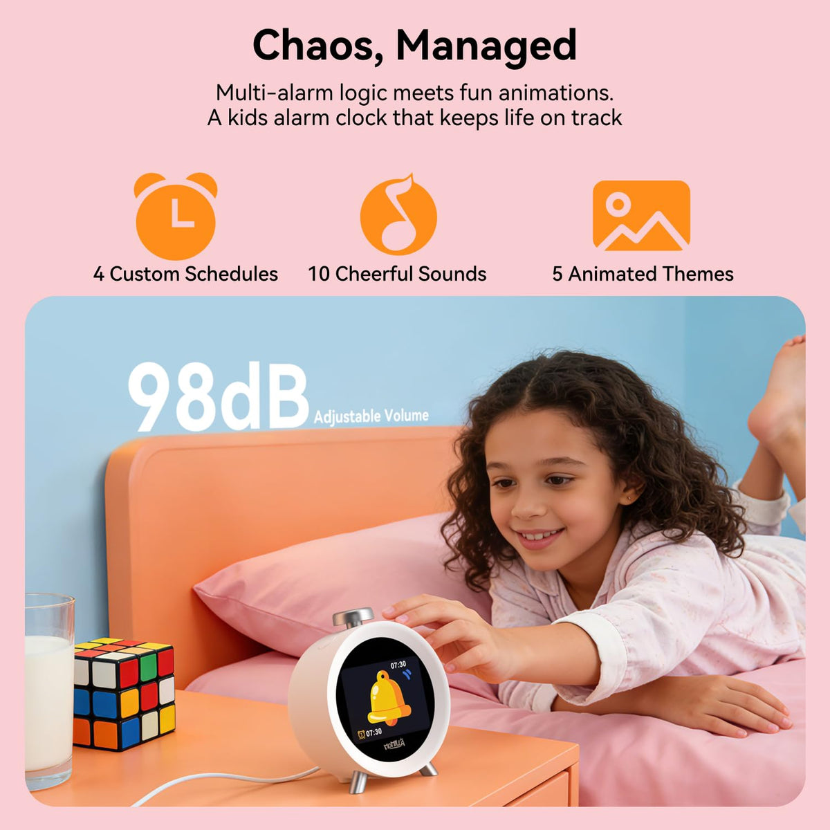 MOMILLA 7-day programmable alarms with four loud tones for heavy sleepers