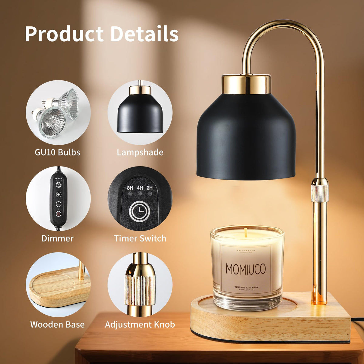 MOMIUCO Candle Warmer Height Adjustable Pole enables even melting for jars of all sizes.
