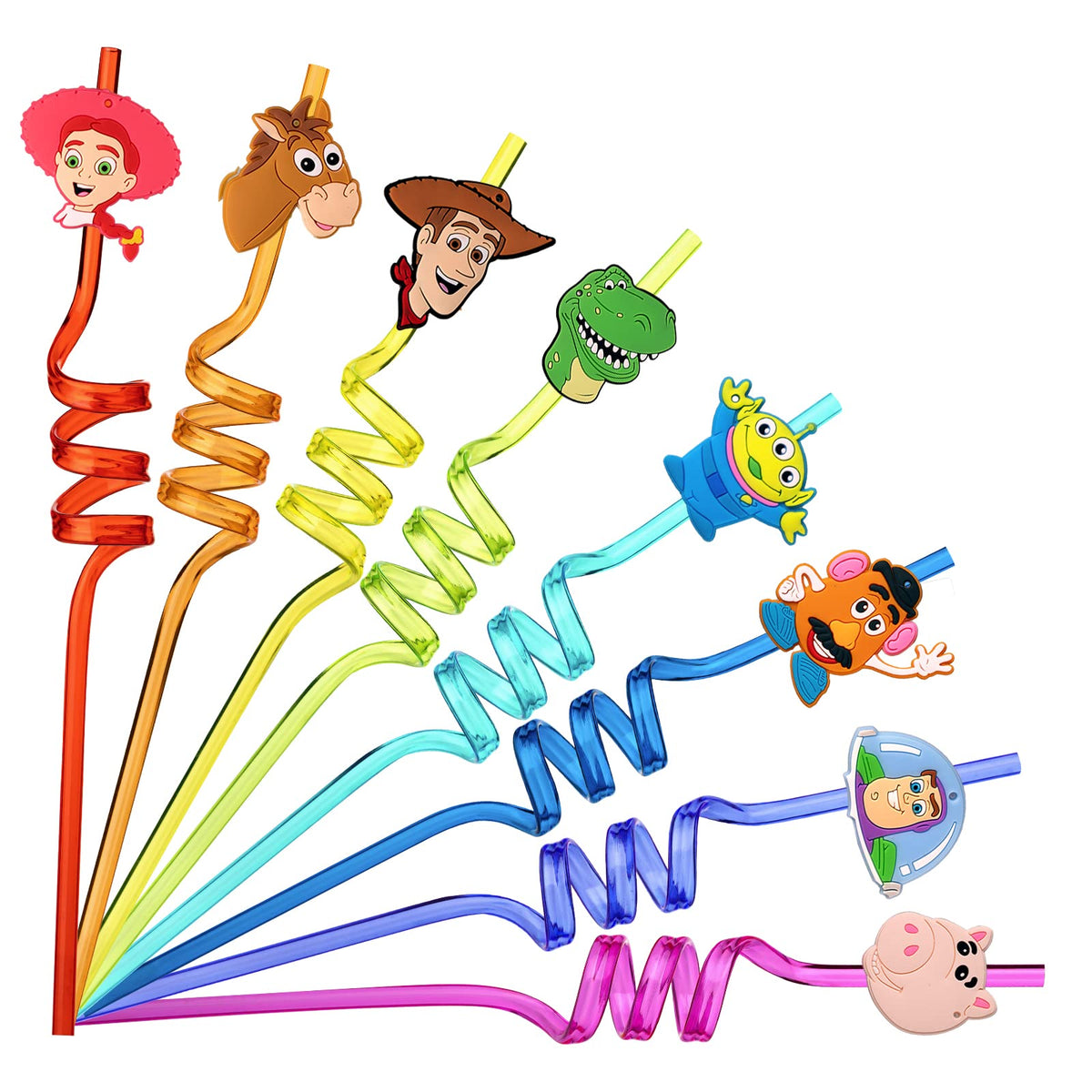 Momkutei toy-inspired straws with blue pattern for kid-friendly, reusable party drinks.
