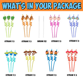 Momkutei toy-inspired straws with pink pattern ideal for themed birthday beverages.