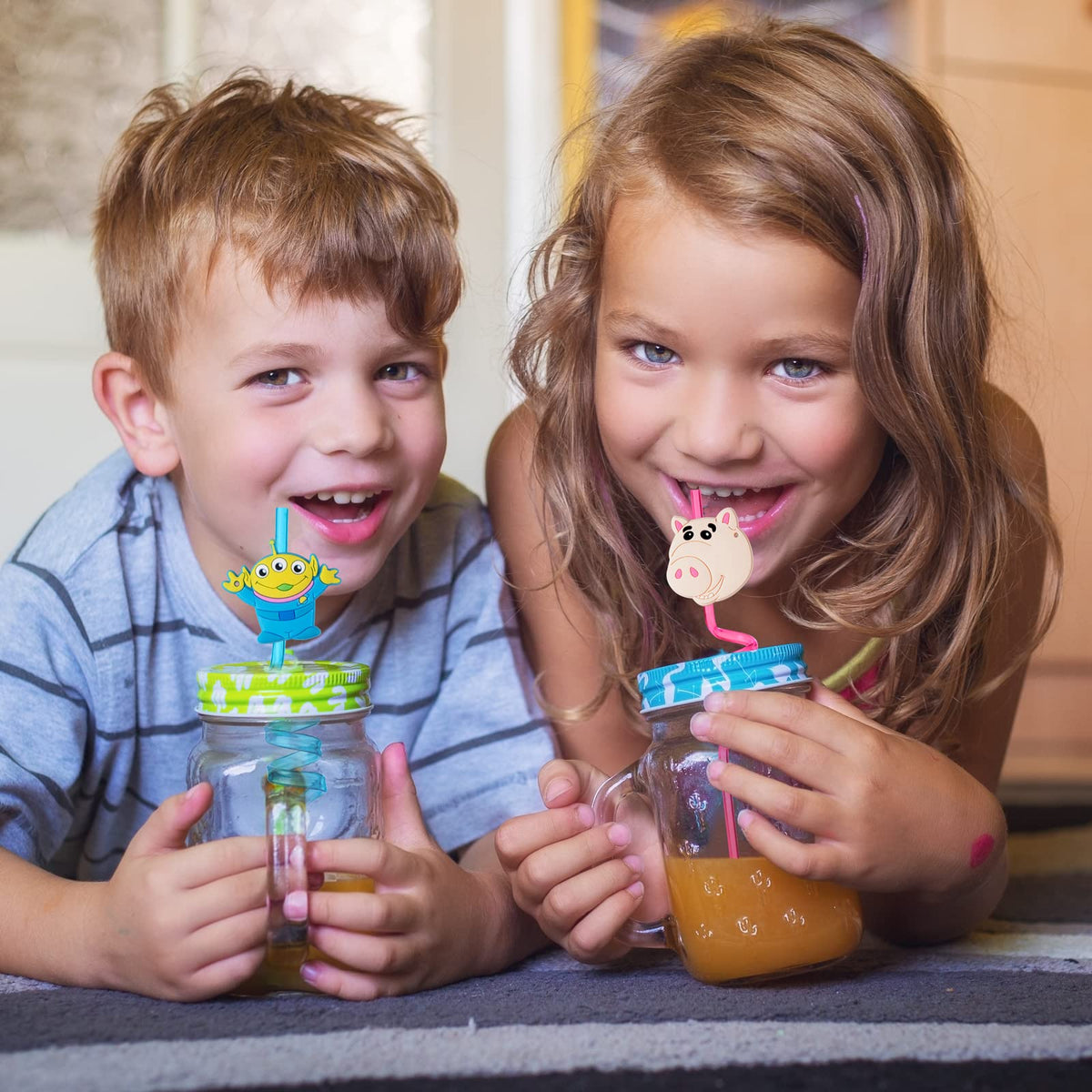 Momkutei toy-inspired straws purple pattern pair with games and treats.