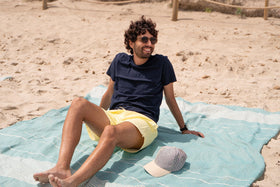 MOMOMUS lightweight cotton towel sea green packable for travel.