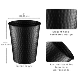 Monarch Abode wastebasket on bathroom counter with durable rust-resistant finish.