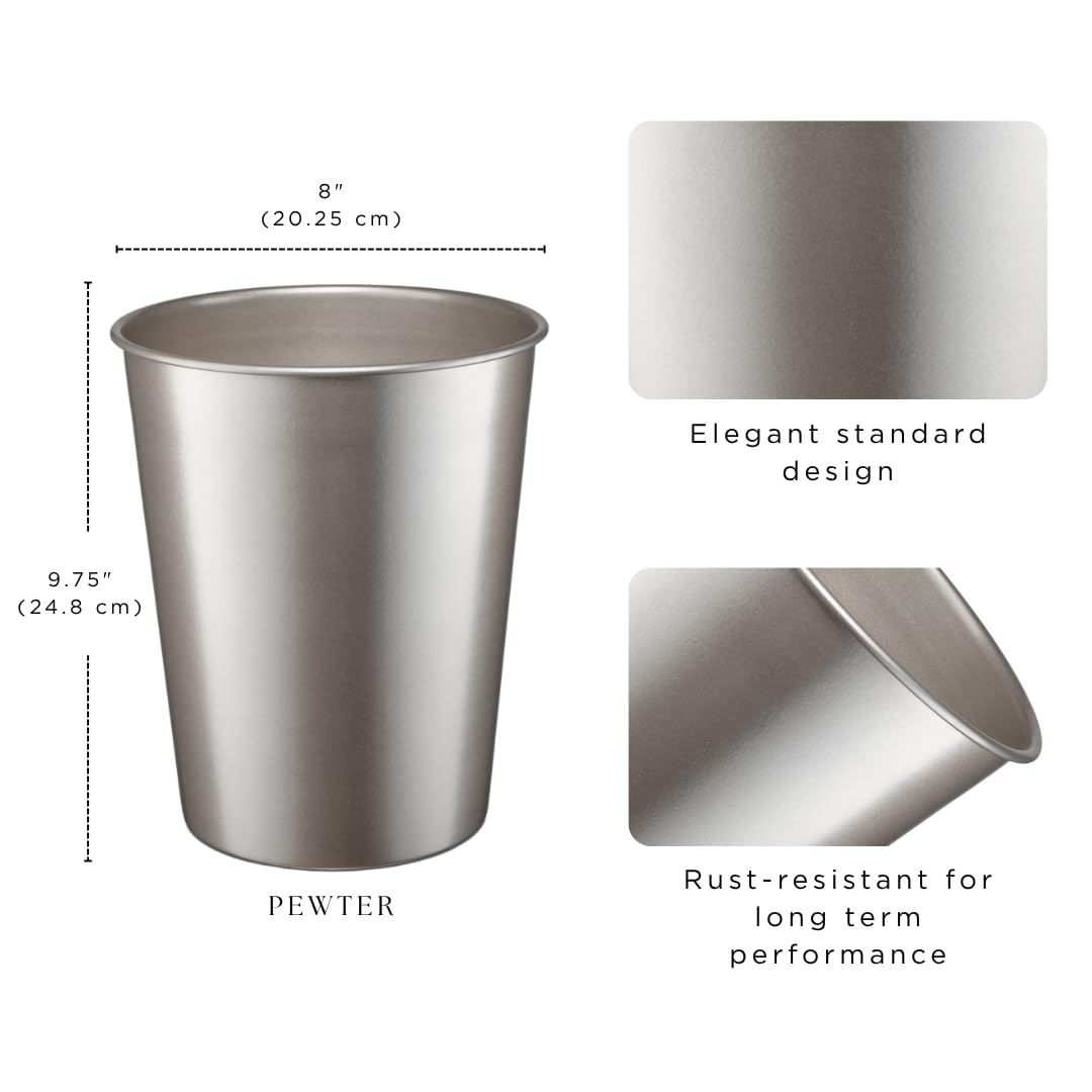 Monarch Abode handcrafted pewter-finish trash can highlights durable, long-lasting home use.