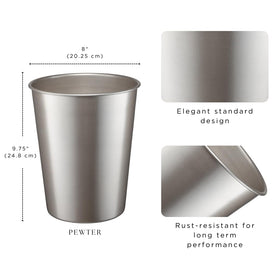 Monarch Abode handcrafted pewter-finish trash can highlights durable, long-lasting home use.