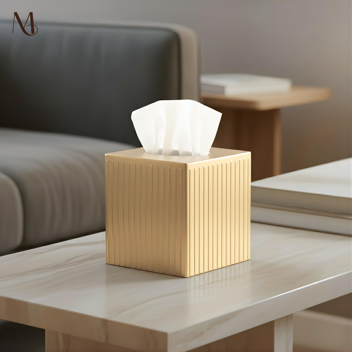 Monarch Abode ridge-embossed antique copper tissue box cover provides warm decor