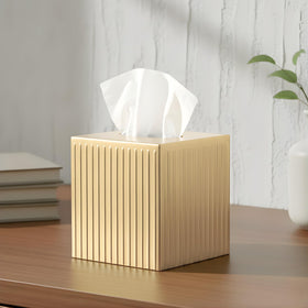 Monarch Abode ridge-embossed matte black tissue box cover adds sleek organization